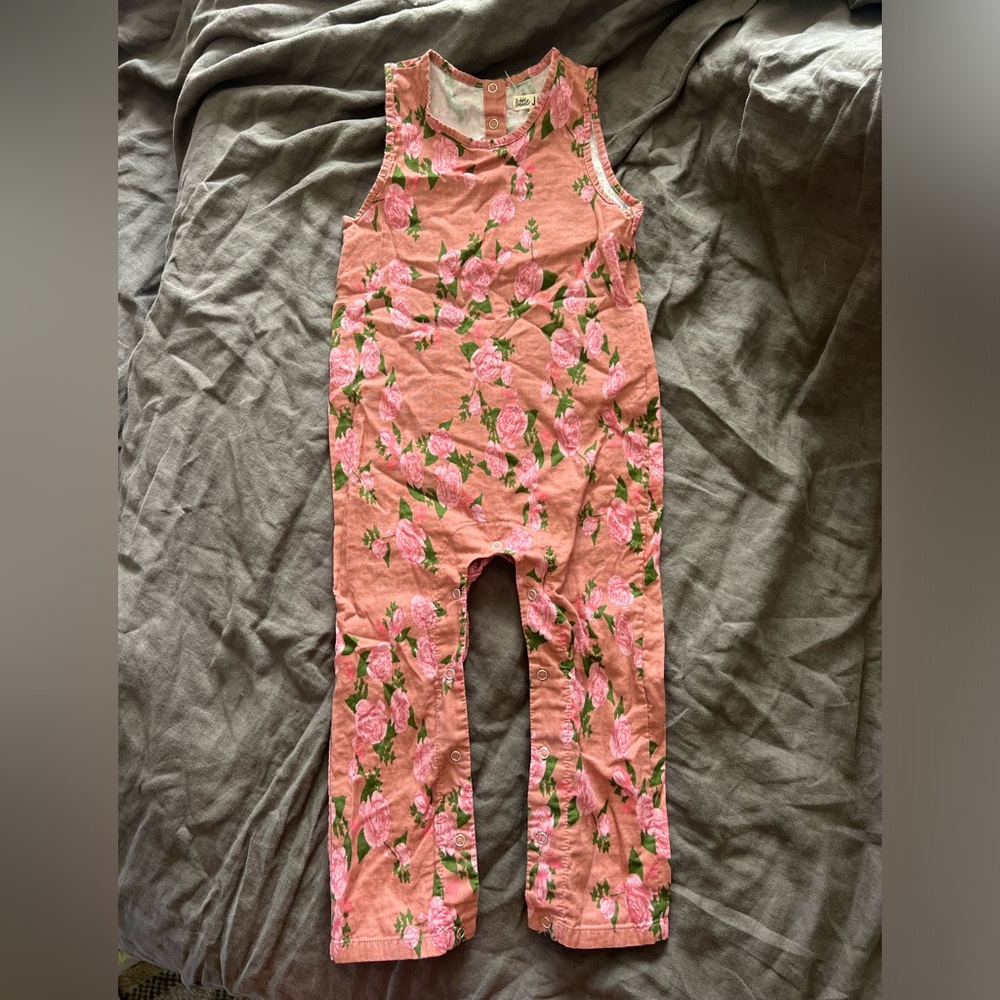 little james organic cotton dusty rose vintage floral romper 4-5 yrs